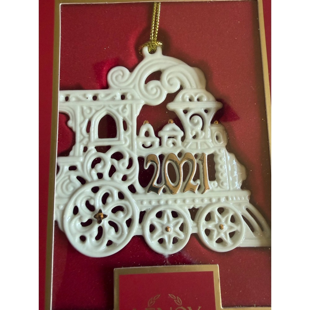 Lenox 2021 Annual Holiday Train Ornament Ivory Porcelain Gold Commemorative